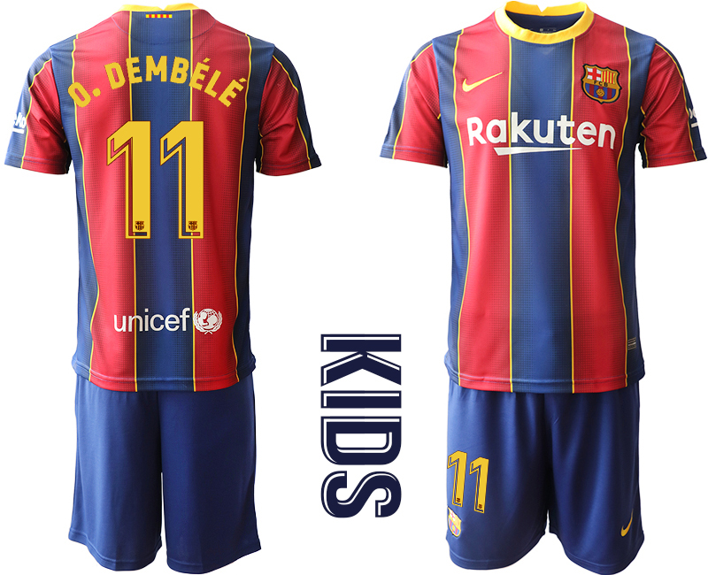 Youth 2020-2021 club Barcelona home #11 red Soccer Jerseys